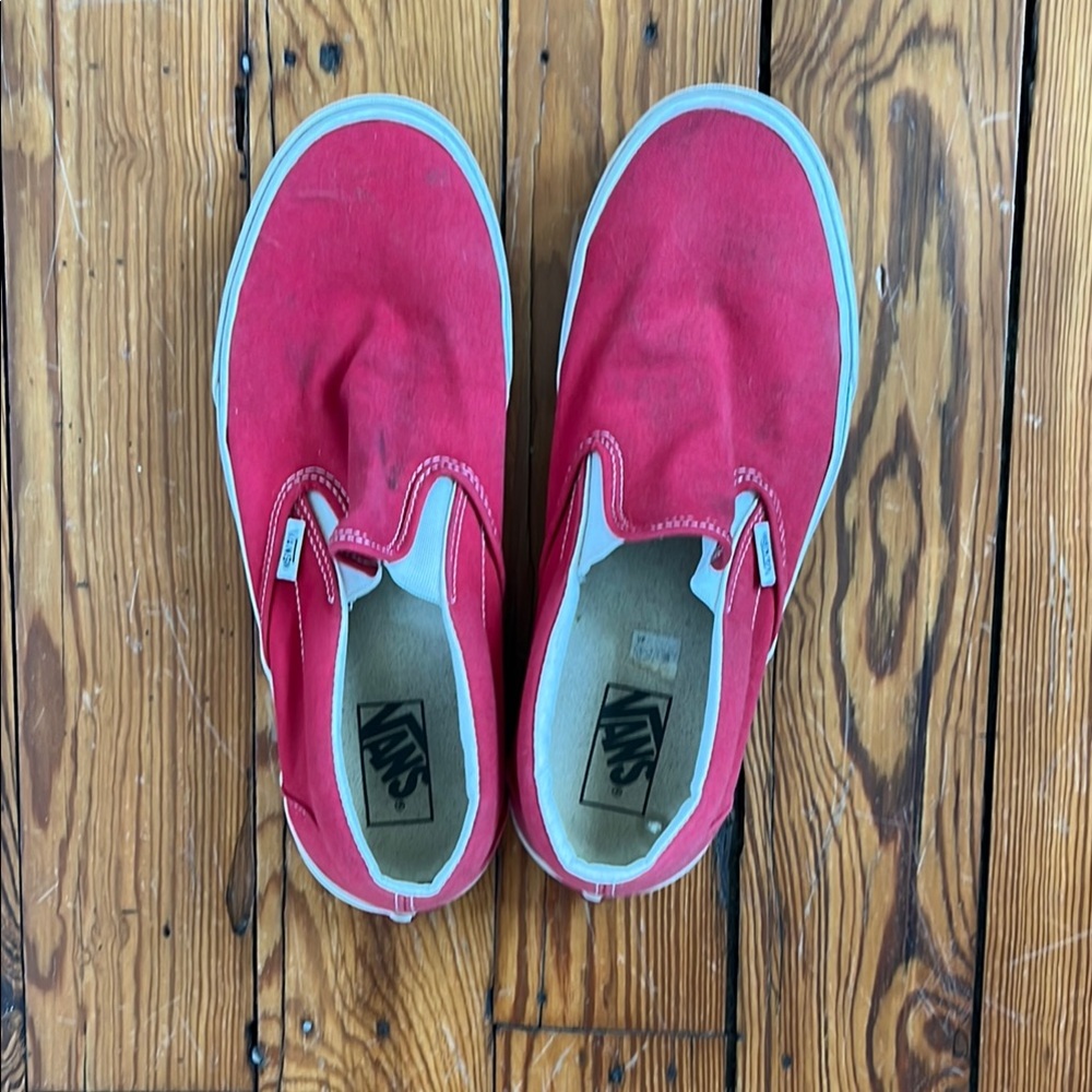 Vans Red Canvas Slip-On Sneakers